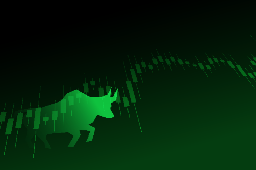 a bull and trading bars representing uptrend while trading on profirm accounts